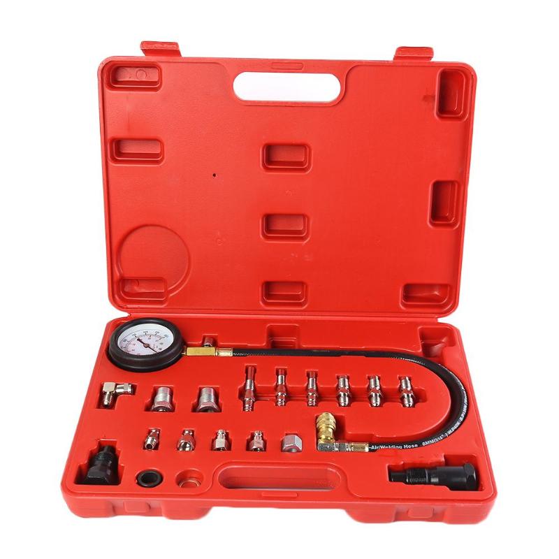 Car Diesel Engine Cylinder Compression Tester Kit 1000PSI 70 Bar Gauge and Adapters 3-inch Diameter Gauge with Two-color Ruler