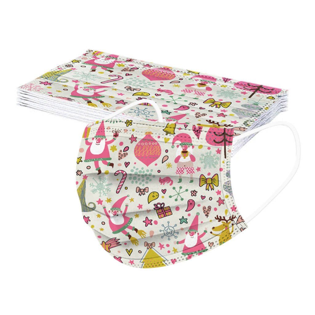 25# 10pc kindermaskers met kerstprint, wegwerpmaskers, stofdicht masker, anti-stofmaskers met oorlussen en oorlussen.: B