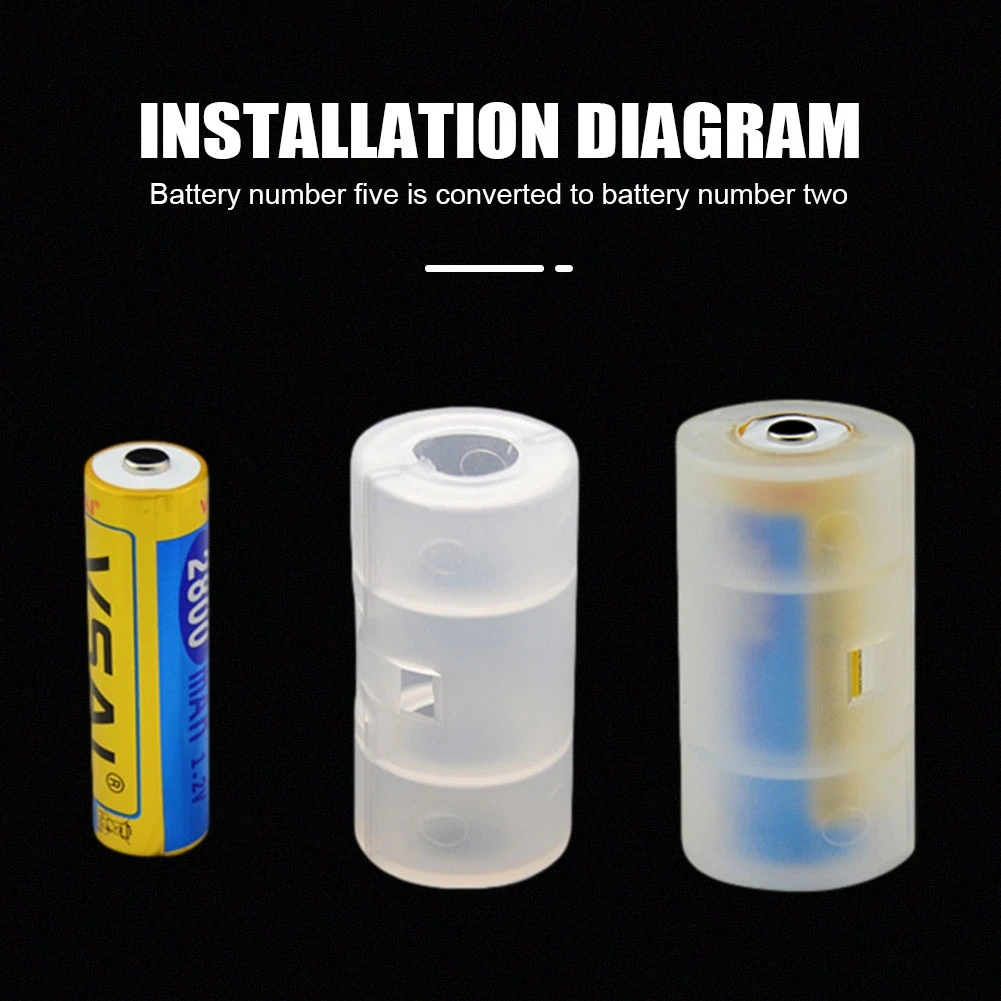 Boîte de rangement de batterie transparente, taille LR06 AA à C LR14, support d'adaptateur de batterie AA à C, boîtier convertisseur commutateur 5x2.6cm, 2/4 pièces