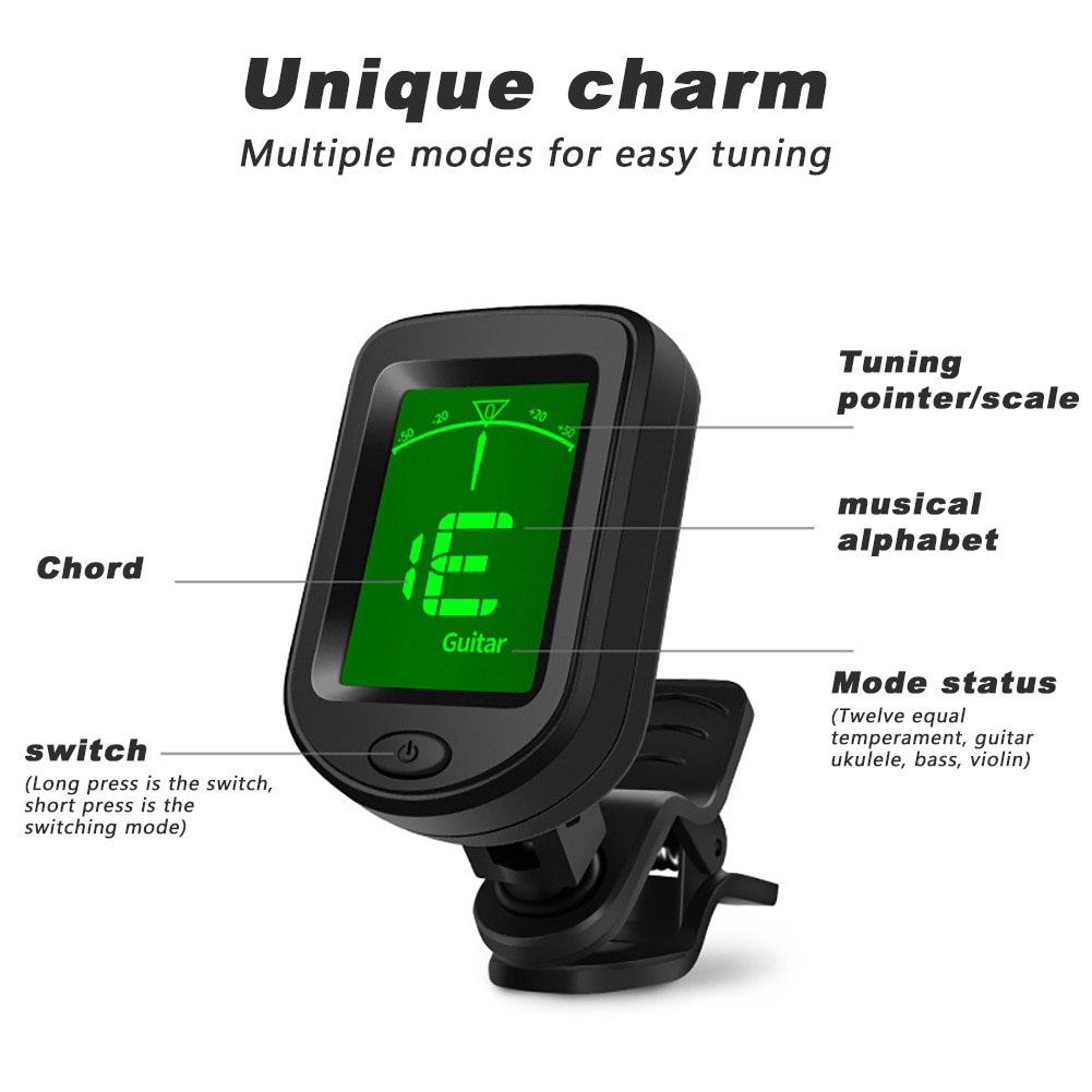 Acoustic Guitar Tuner ukulele tuner Digital Clip-on Electric Tuner Folk Violin Stringed Musical Instrument Bass Tuner Bass Tuner