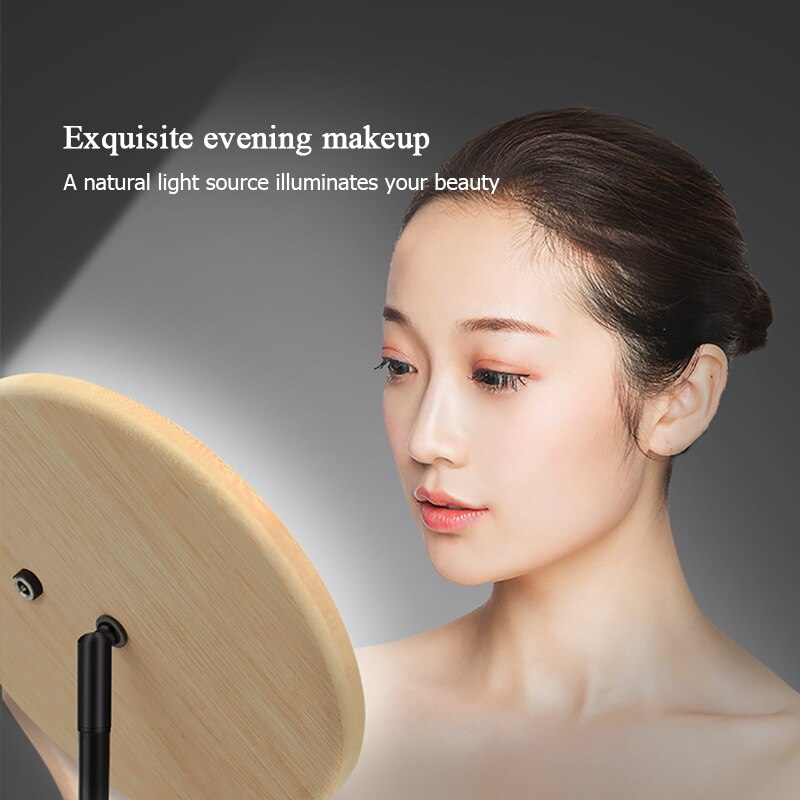 Houten bureau led make-upspiegel 360 graden draaibaar usb-oplaadbaar intelligent verstelbaar licht touchscreen schoonheidsspiegel