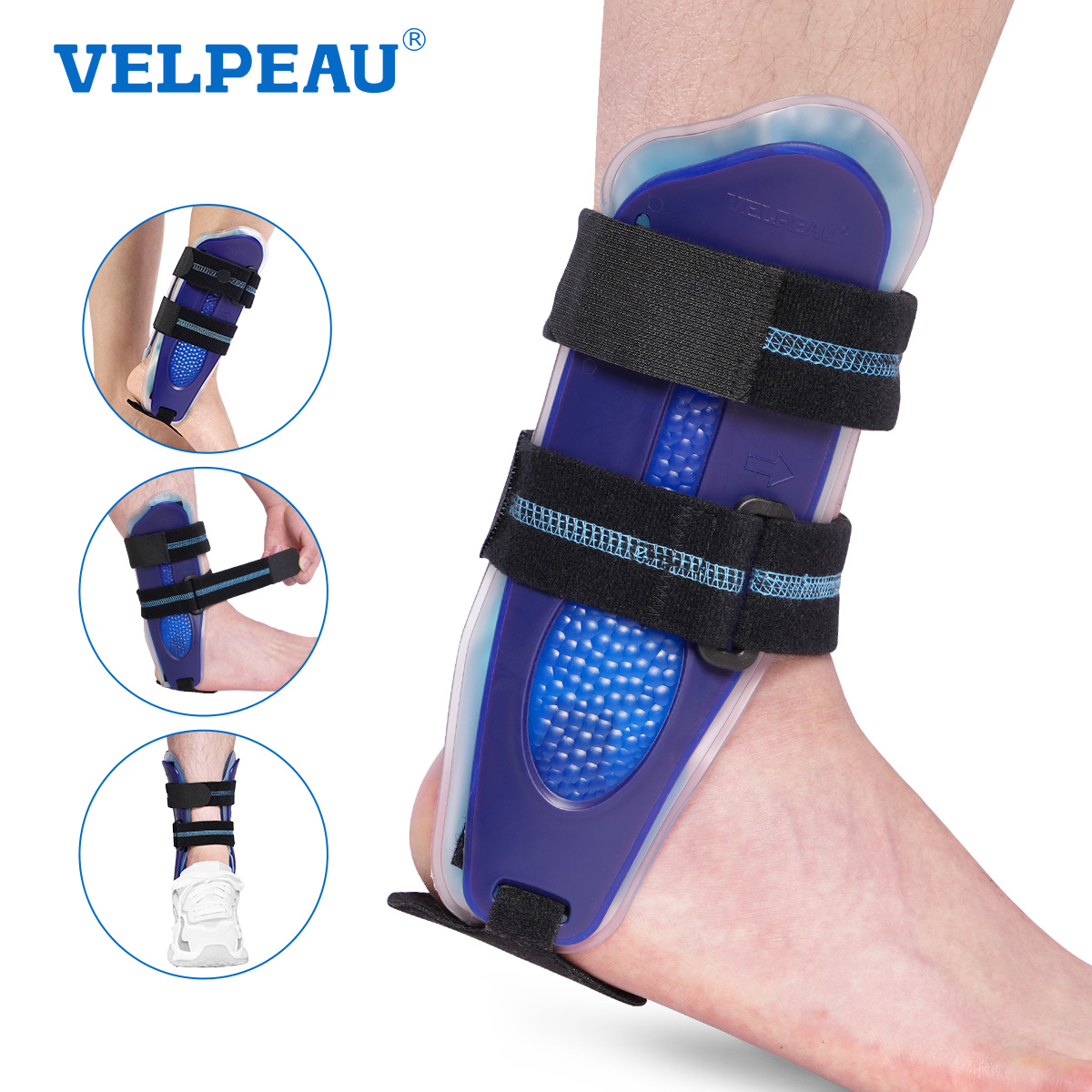 VELPEAU Support d'attelle de cheville à étrier pour fixer les pieds, la fracture de la cheville et l'entorse du pied, attelle réglable et deux styles au choix
