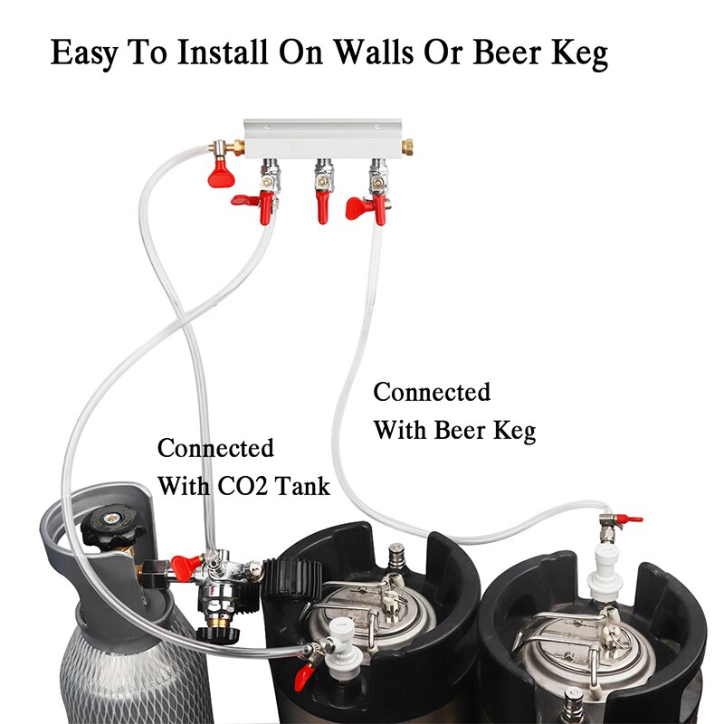 3 Way CO2 Gas Distribution Manifold with 9mm Hose Barb inlet/outlet fittings For Draft Beer Keg, Home brewing Check Valves