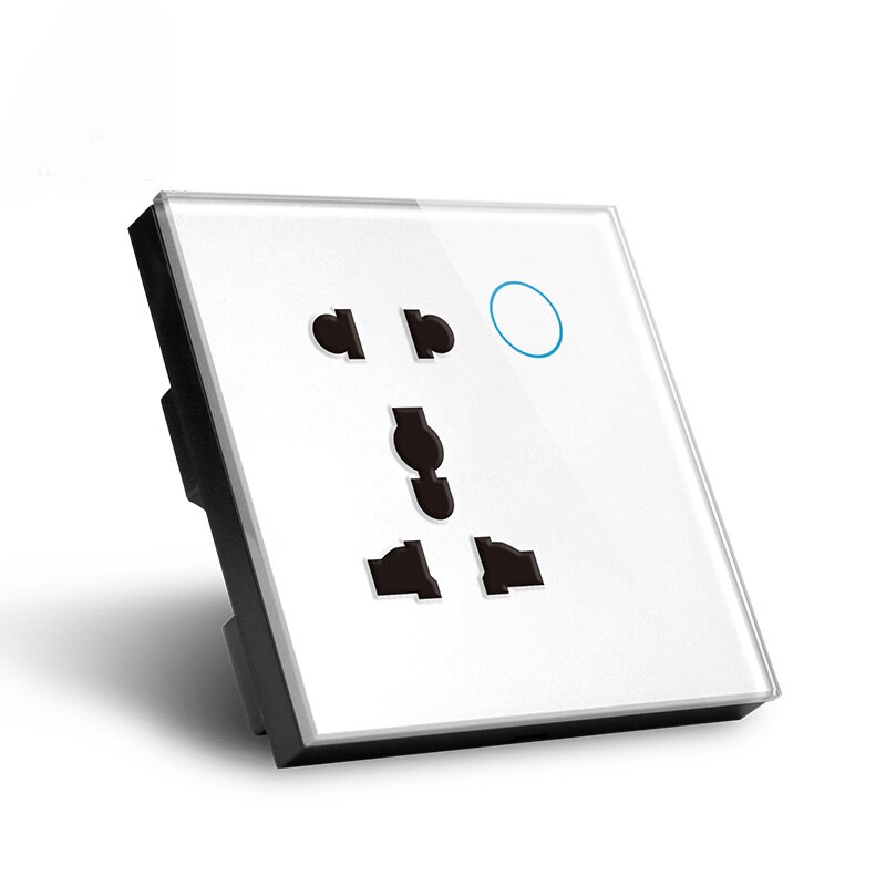 ASEER UK Standard WIFI Socket 5 pin Universal WIFI wall socket 15A, Crystal tempered glass panel Socket,compatible google,alexa: White Color