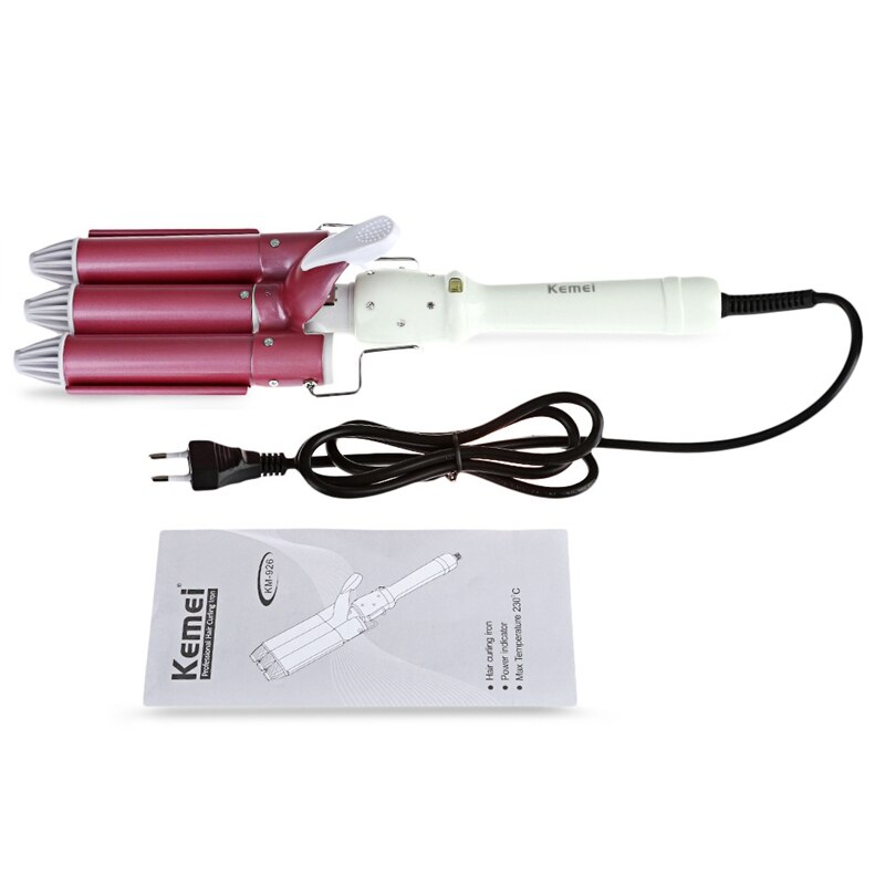 Kemei Hair Straightener Automatic Perm Splint Ceramic Hair Iron 3 Barrels Big Wave Hair Curling Flat Iron Hair Waver Curl Km-926