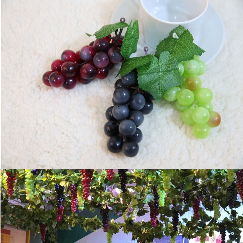 3 Bundle/pack Artificial Grape Bunch Artificial Plastic Fruit for Home Wedding Decor 22 pcs/bundle grapes (Red+Black+Green)