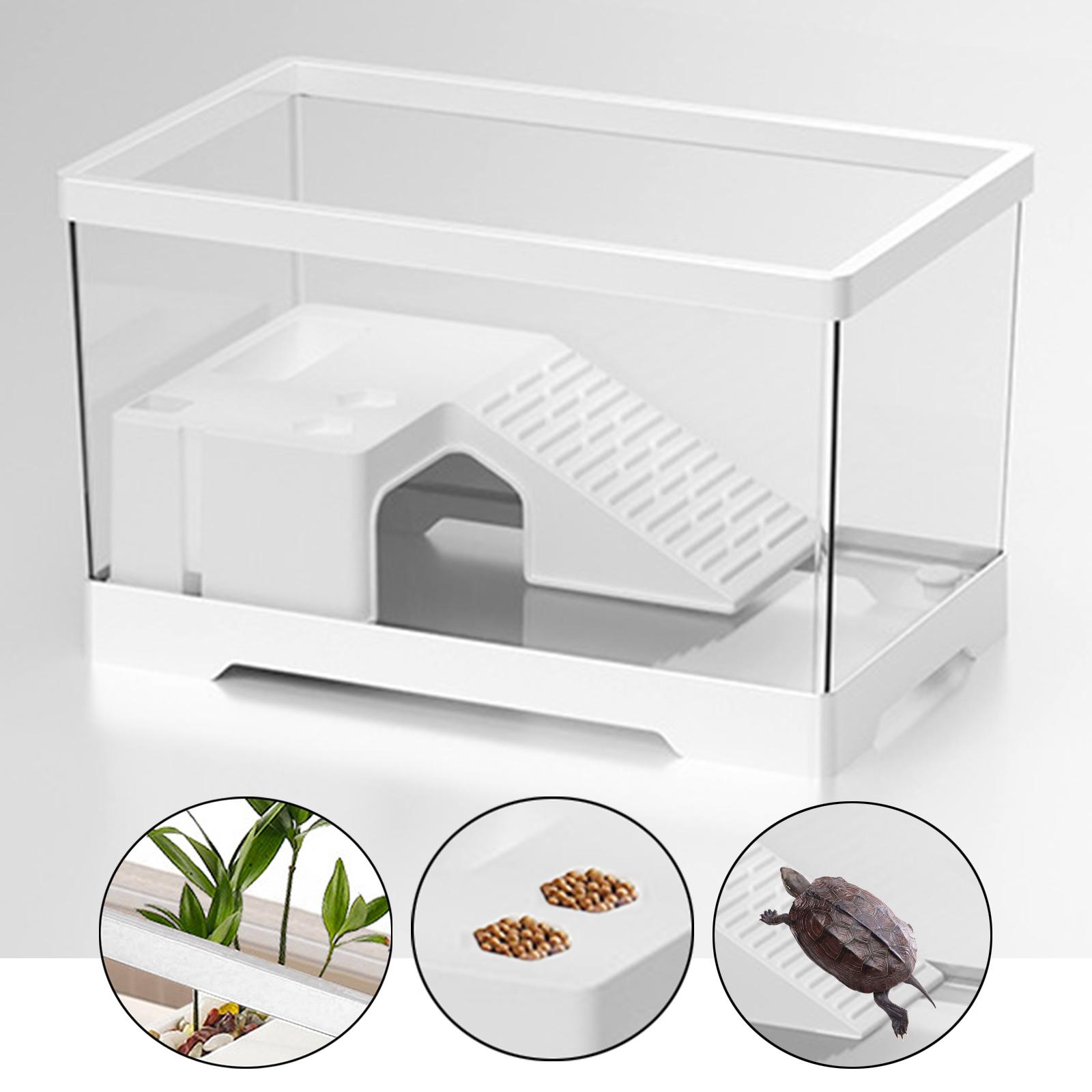 Transparency Turtle Tank With Breed Feed Area Cage Reptile Habitat Turtle Tank Bottom Drainage Enclosure Starter Indoor Decor