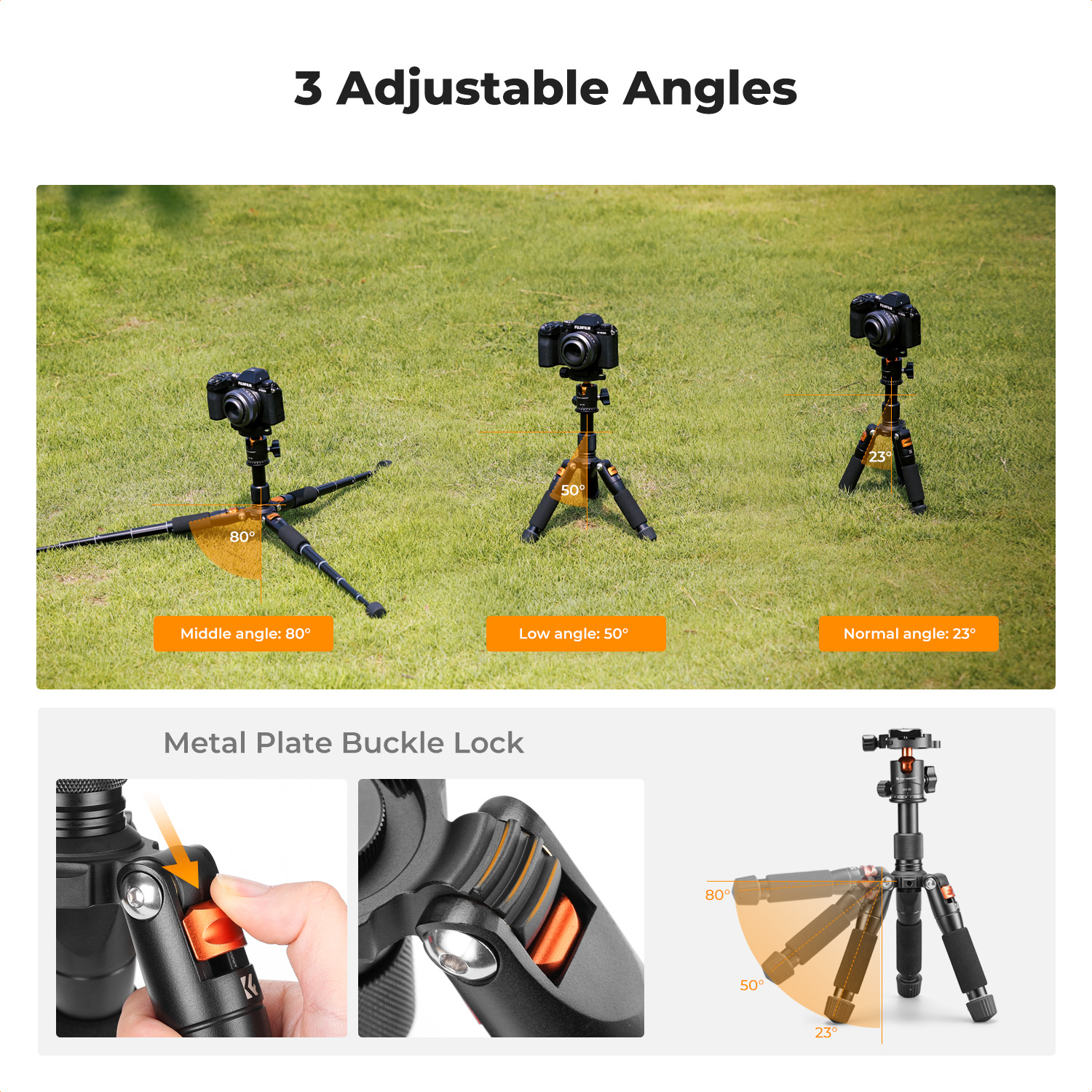 K&F Concept 52cm Mini statyw biurkowy do aparatu Kompaktowy statyw 360 ° Niskoprofilowa śruba z łbem kulistym 1/4'' do kamery wideo