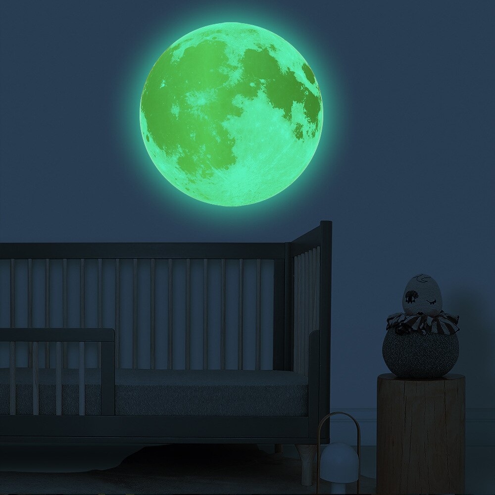 Glowing Moon Wall Stickers Home Decor Glow In The Dark Sticker Vinyl Babyroom Bedroom Living Room Decoration: Gold GreenLight / 40cm