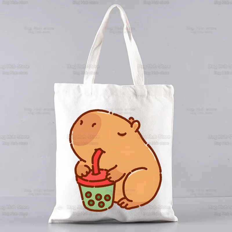 Capybaras Draagtas Unisex Canvas Tassen Gewoon Een Meisje Dat Houdt Van Capybaras Boodschappentassen Bedrukt Casual Schoudertas Opvouwbaar: Goud