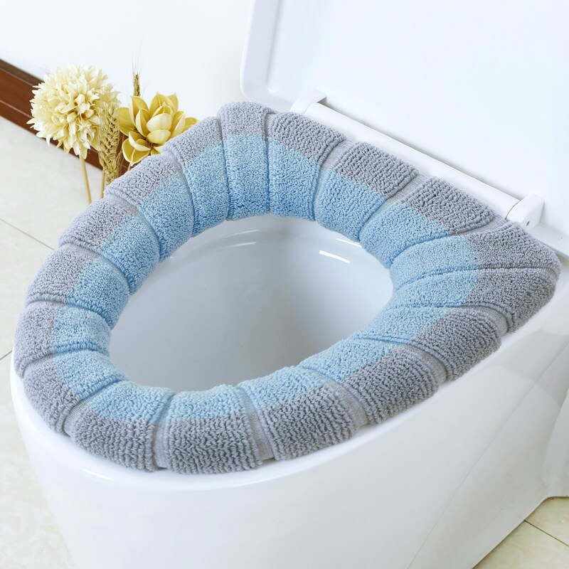 Thickened toilet seat cushion soft and soft acrylic washable cushion household decorative toilet cushion cushion seat cover toil: Gray blue