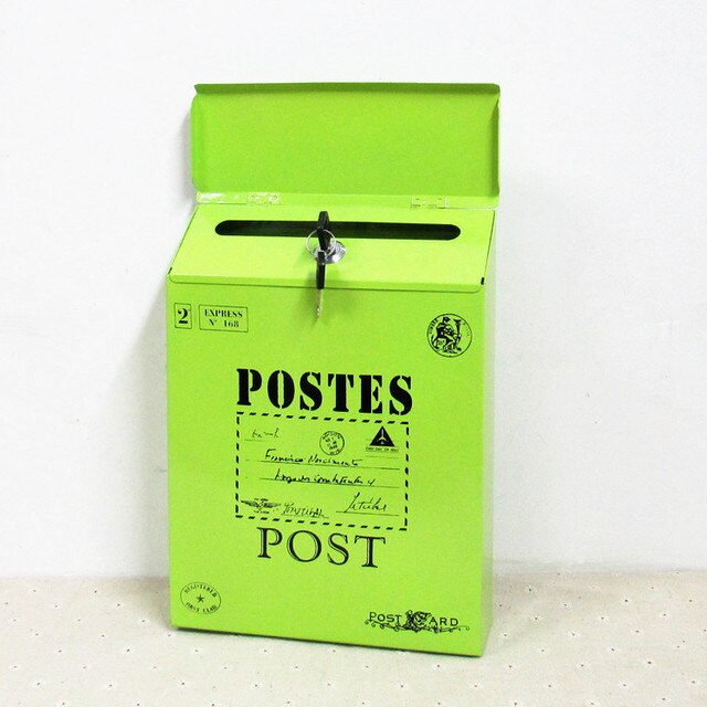 Retro outdoor mailbox withe key lock rain protection suggestion Metal Boxes Newspaper Letter Post Storage Home Garden Supplies: Green