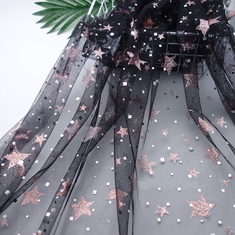 Tela de malla de lentejuelas cuadradas de estrella de melocotón suave de 160cm de ancho para camisas de vestir, negro, blanco, Azul, Gris, por metro: Black