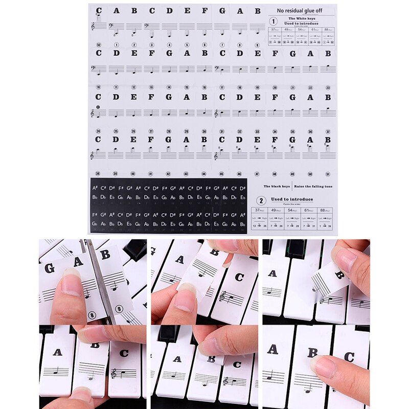 54 61 88 Zwart Gekleurde Transparante Piano Toetsenbord Stickers Elektronische Piano Stickers Stave Notatie Note Key Stickers