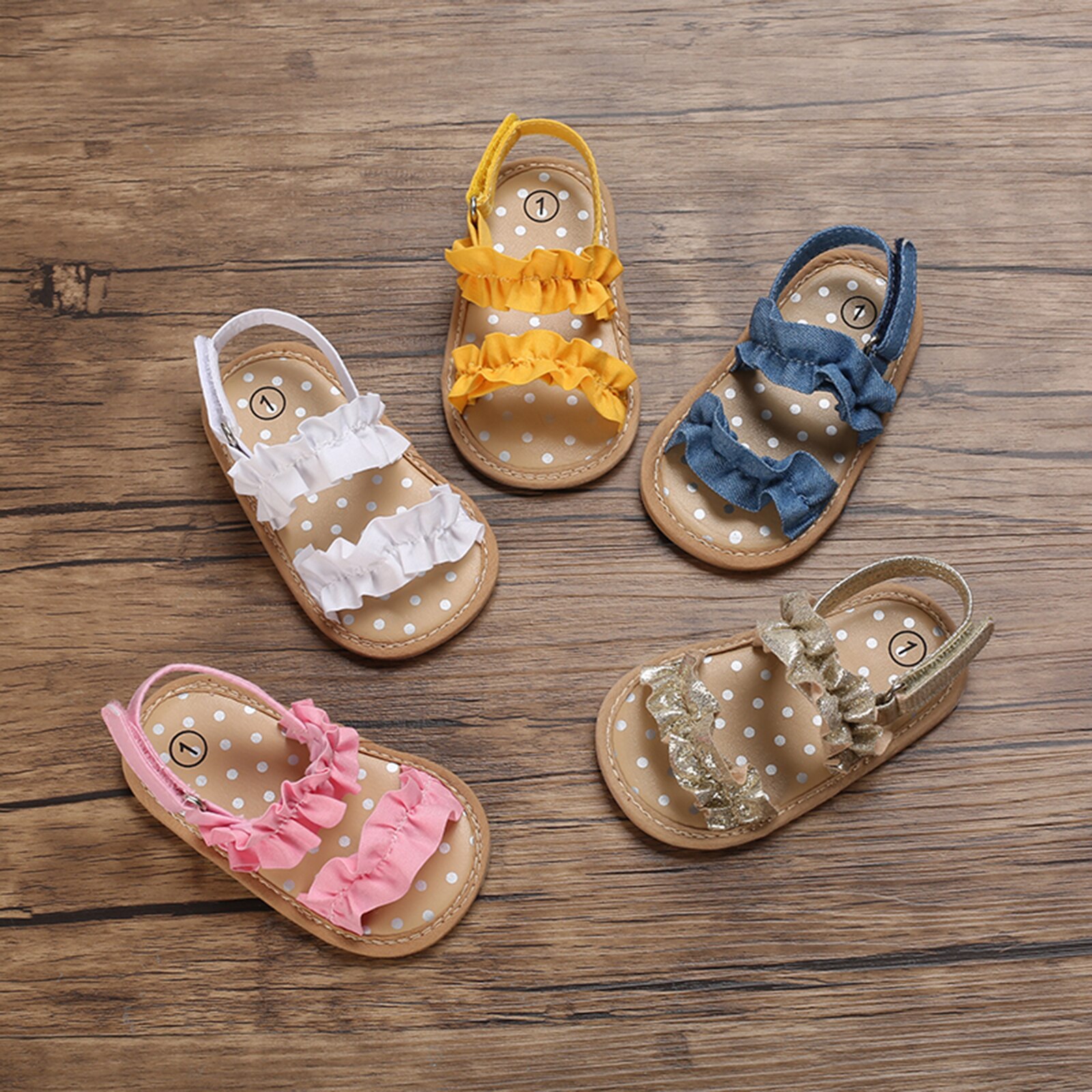 Baby Baby Meisje Schoenen Peuter Flats Sandalen Zachte Rubberen Zool Anti-Slip Zomer Solid Ruffle Crib Eerste Wandelaar Schoenen
