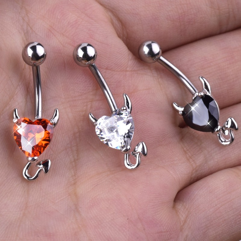 1 Pcs Navel Belly Button Ring Glitter Love Heart Decor Piercing Jewelry Navel Nail UND