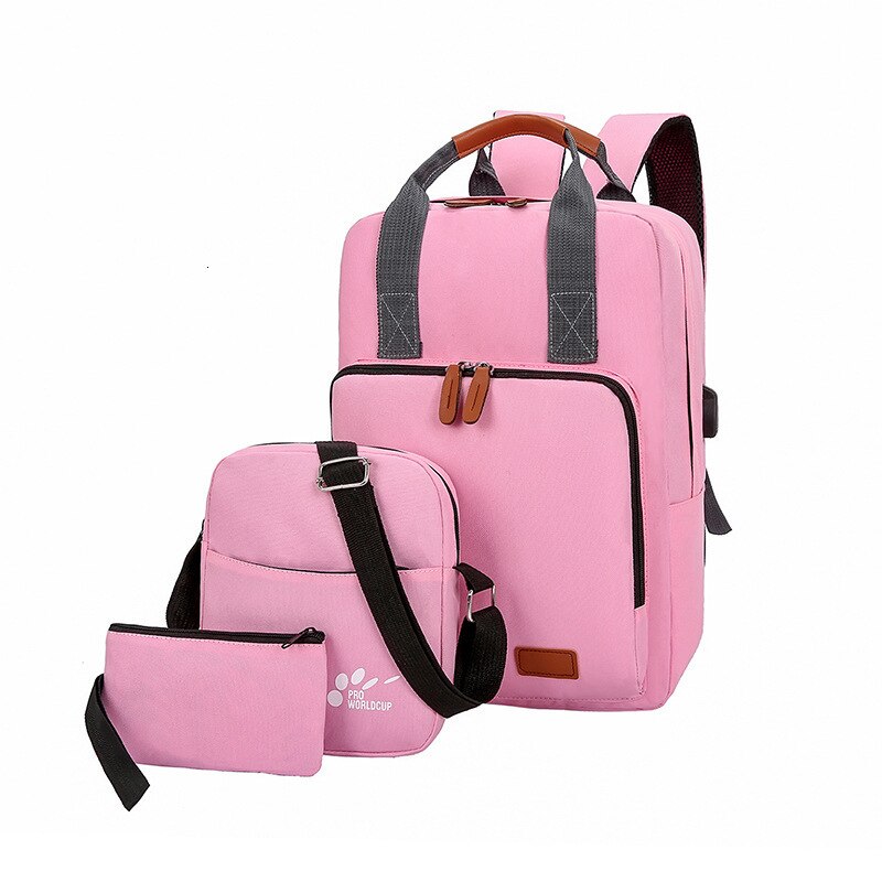 3 Stks/set Jonge Student Schooltas Jongens Rugzakken Waterdichte Usb Opladen Rugzak Schooltas Voor Tieners Meisje Student Boek Tas: pink