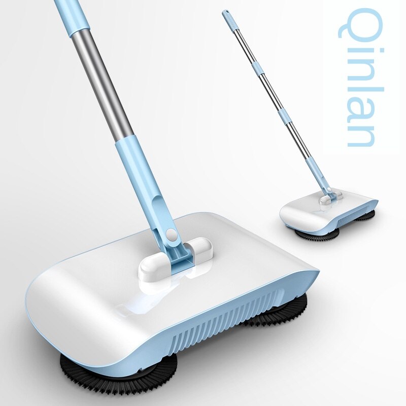 1pc Mop Sweeper 2-in-1 Cleaning Hand-Push Floor Cleaner Floor Sweeper Household Broom Floor Mop All-in-One Machine: blue with 2 cloth