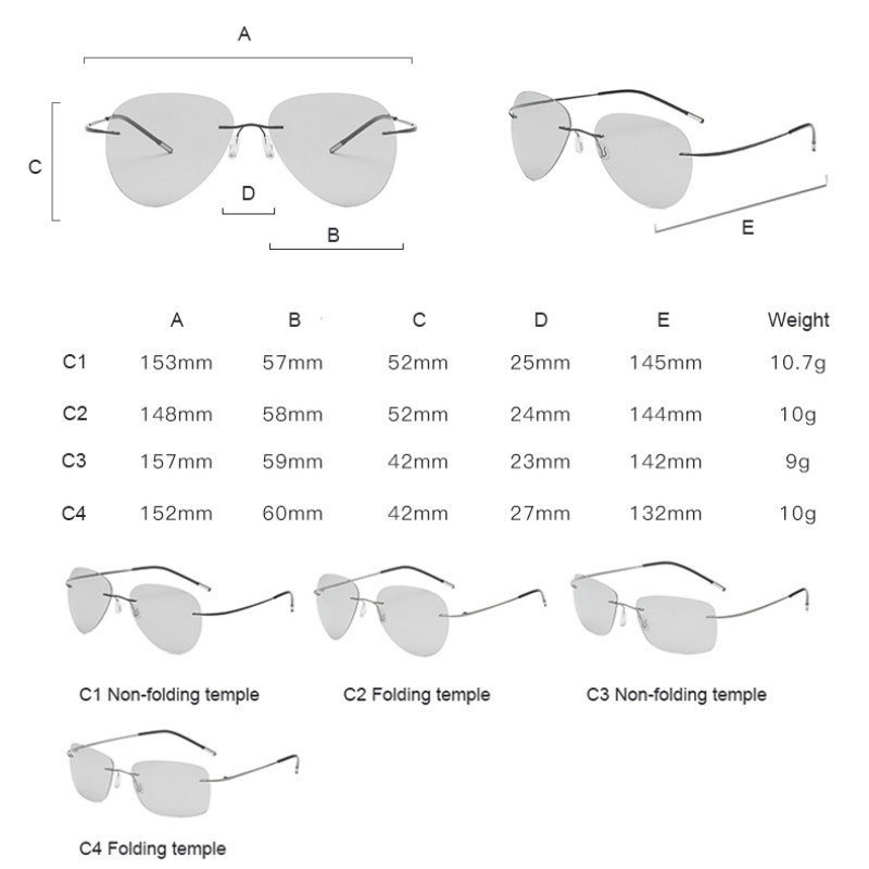 Titanium Rimless Photochromic Sunglasses Men Polarized Driving Ultralight Pilot Sun Glasses for Outdoor Fishing UV400