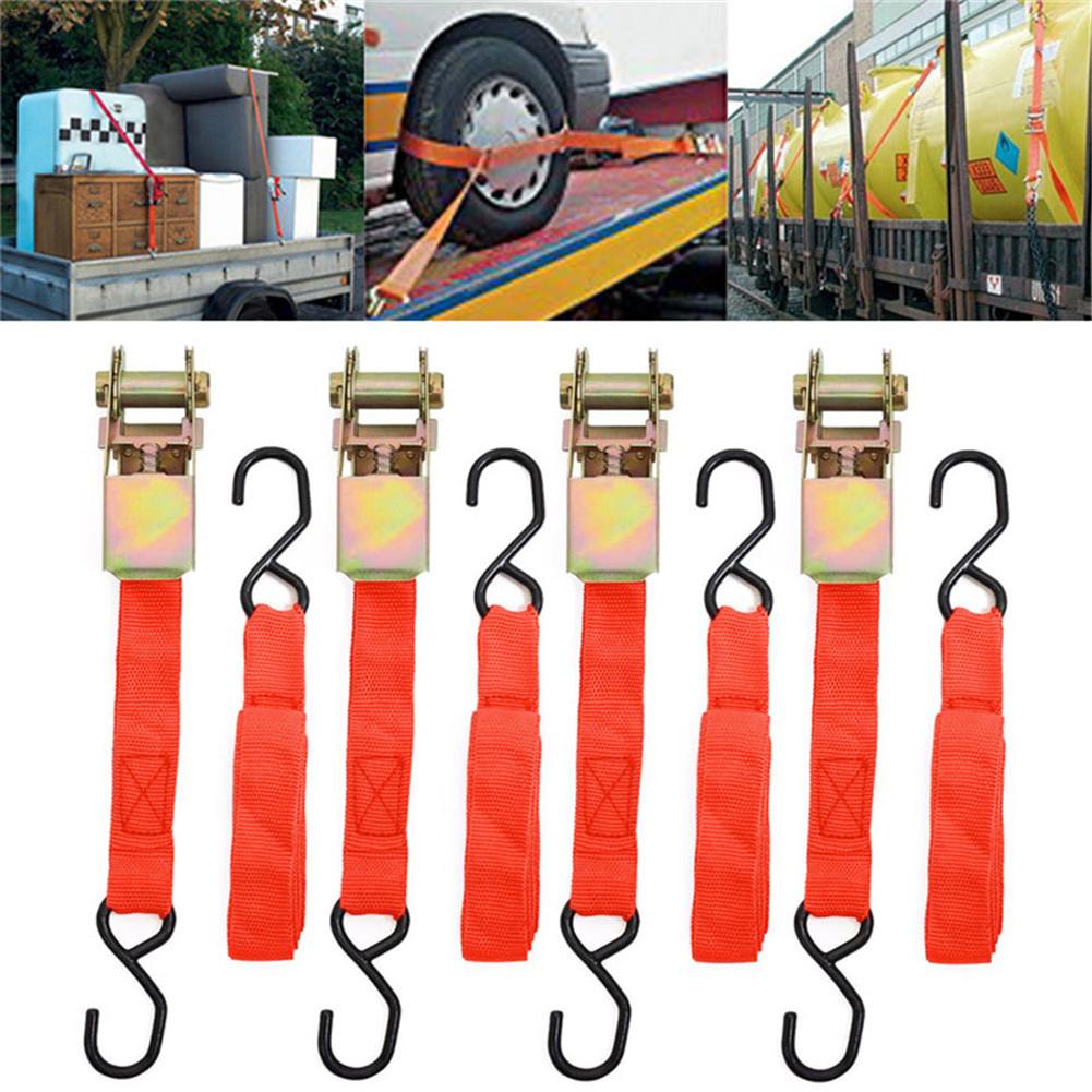 Heavy Duty Ratchet Tie-Down Strap With Double J Hooks Ratchet Tensioning Strap Cargo Strap For Goods Bundle Trailer Self-Rescue: Default Title