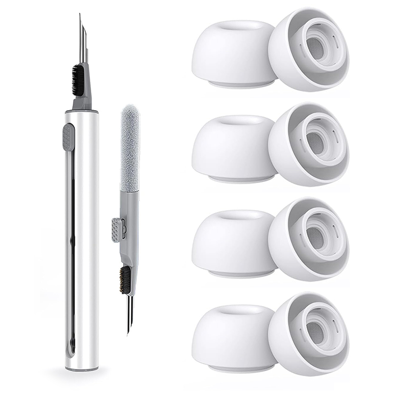 KUTOU 4 Pairs Liquid Silicone Ear Tips for Airpods Pro 1 2 Noise Reduction Pad Earplugs Ear Caps Comes with cleaning pen: Light Grey