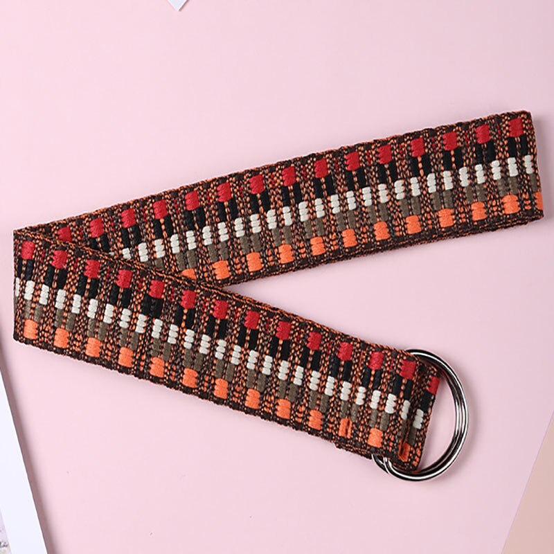 Lærred afslappet bælter til kvinder retro 130cm lang rem boho stil vævning d form spænde kvindelige harajuku linning jeans bukser: Brun