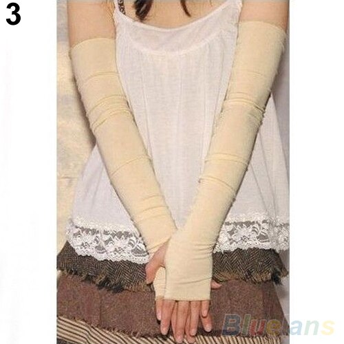 Kvinders bomulds-uv-beskyttelsesarm varmere lange fingerløse handsker ærmer 1 pdm