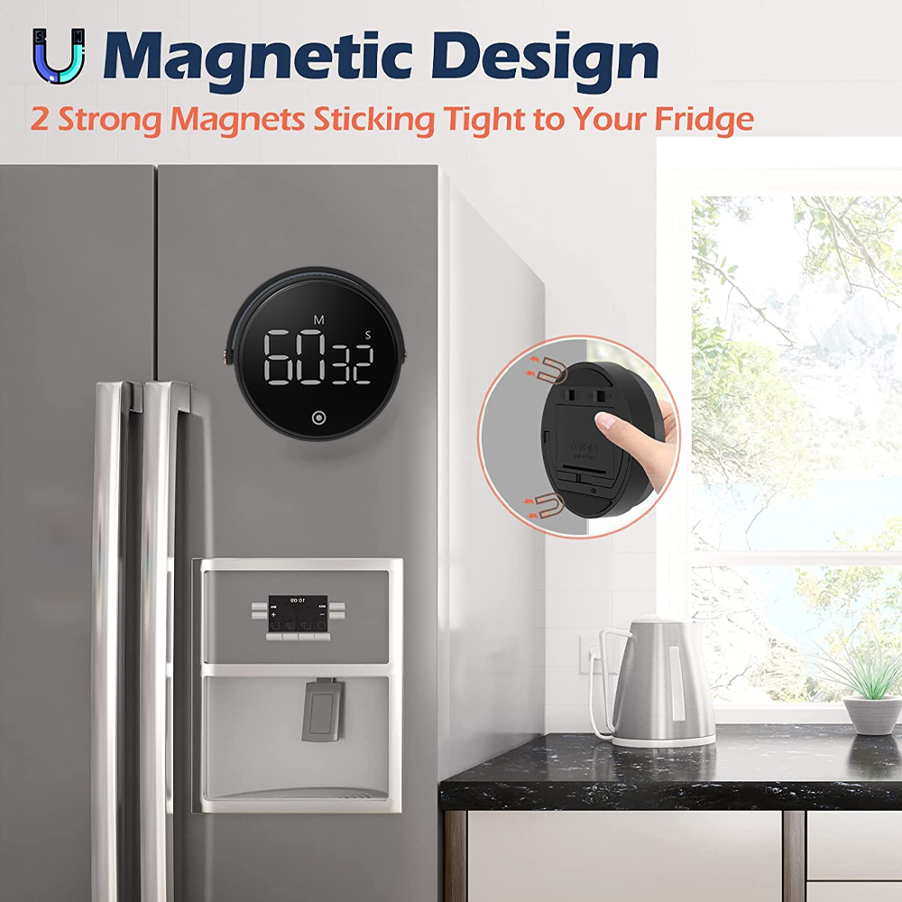 LED Magnetic Digital Timer Baking Stopwatch HD LED Battery Operated Electronic Meditation Countdown Alarm Volume Kitchen Gadget