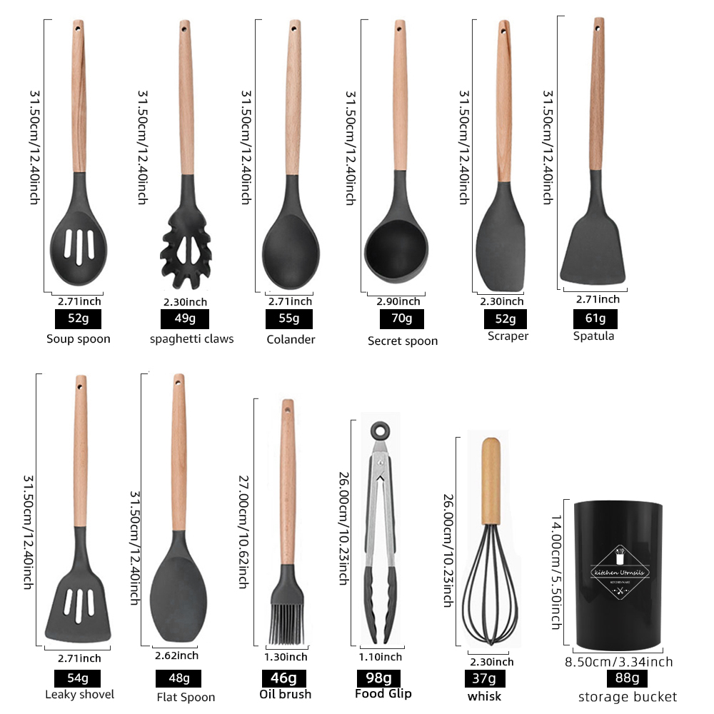 Silicone Kitchen Utensil Set Non-toxic cooking baking kitchen tools silicone shovel spoon scraper brush spade whisk turner