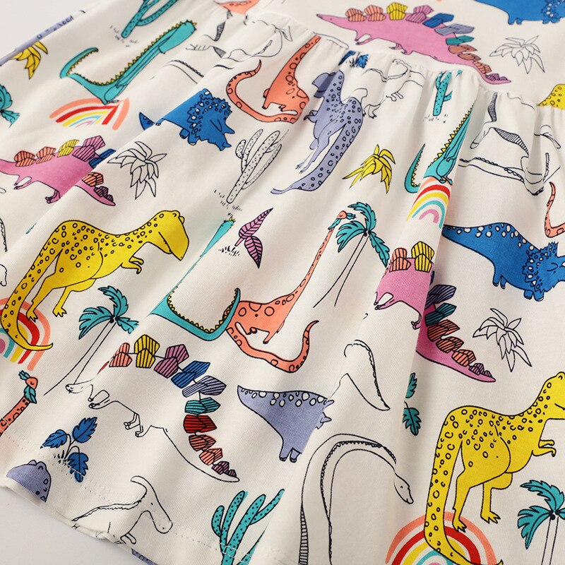 Kid Peuter Baby Meisje Kleding Dinosaurus Print Katoen Jurken Zonnejurk Casual Cure Korte Mouw Zomer Jurk Outfit Kleding 2-7Y