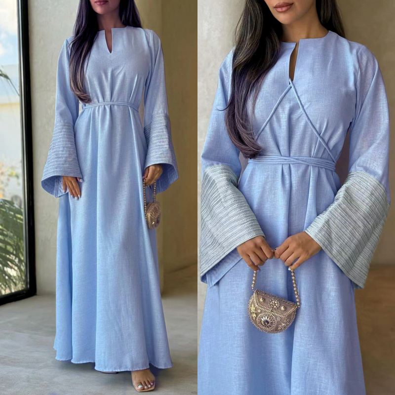 Caftán de de Dubai para mujer, vestido bordado , Burqa musulmán Abaya con cinturón, bata árabe para damas, vestido islámico de manga larga