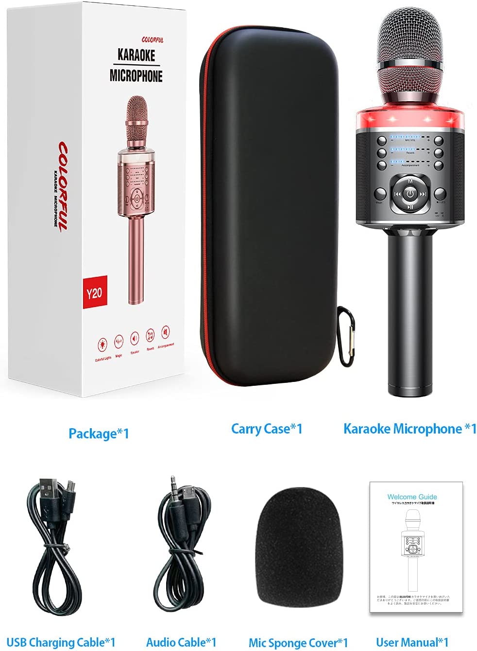 Mikrofon do karaoke Bezprzewodowy mikrofon Bluetooth z magicznym dźwiękiem LED Przenośna maszyna do śpiewania dla domu KTV Party Prezent dla dorosłych/dzieci