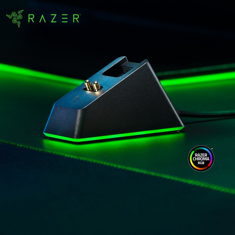 Razer Mouse Charging Dock Chroma: Magnetic Dock with Charge Status Chrome RGB Lighting - Anti-Slip Gecko Feet