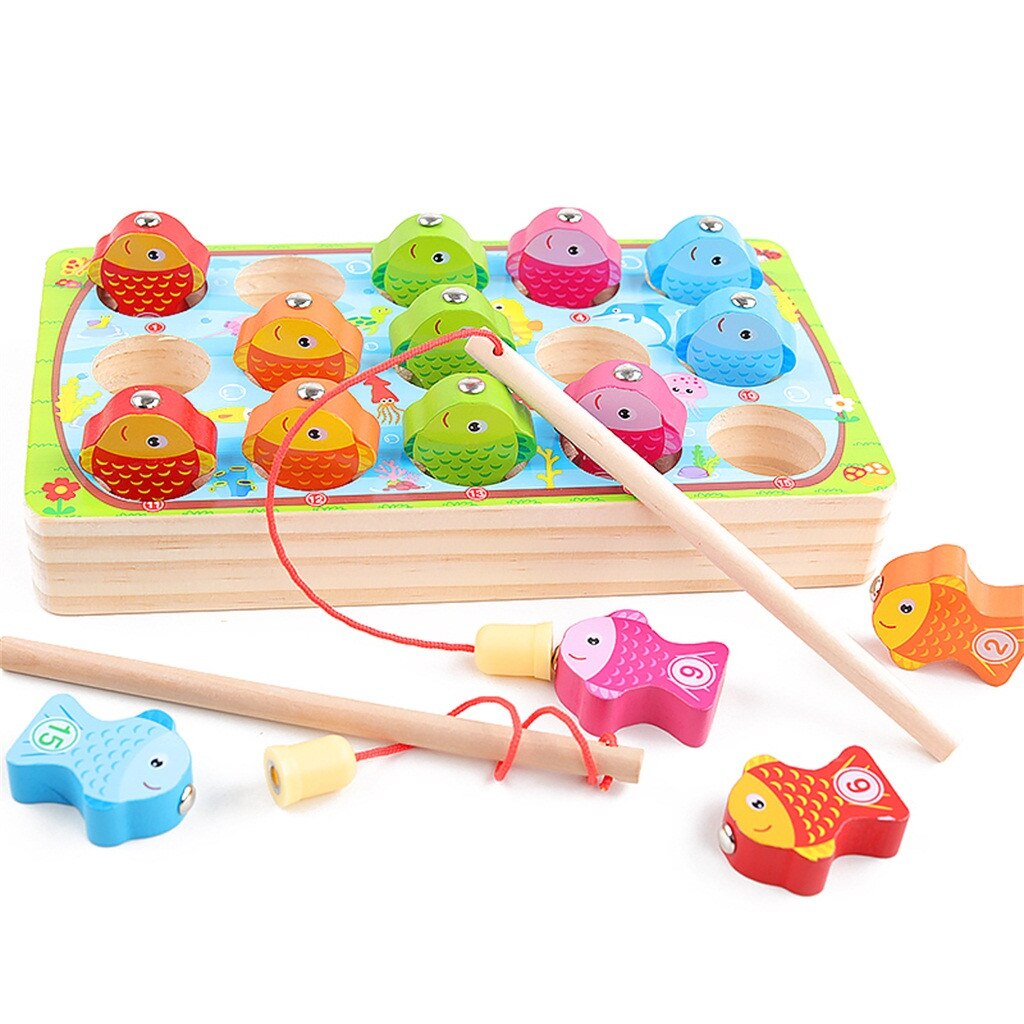 Magnetic Fishing Toys Fish Wooden Magnetic Fishing Toys 10Pcs Set Fish Game Educational Fishing Toy zabawki dla dzieci juegos