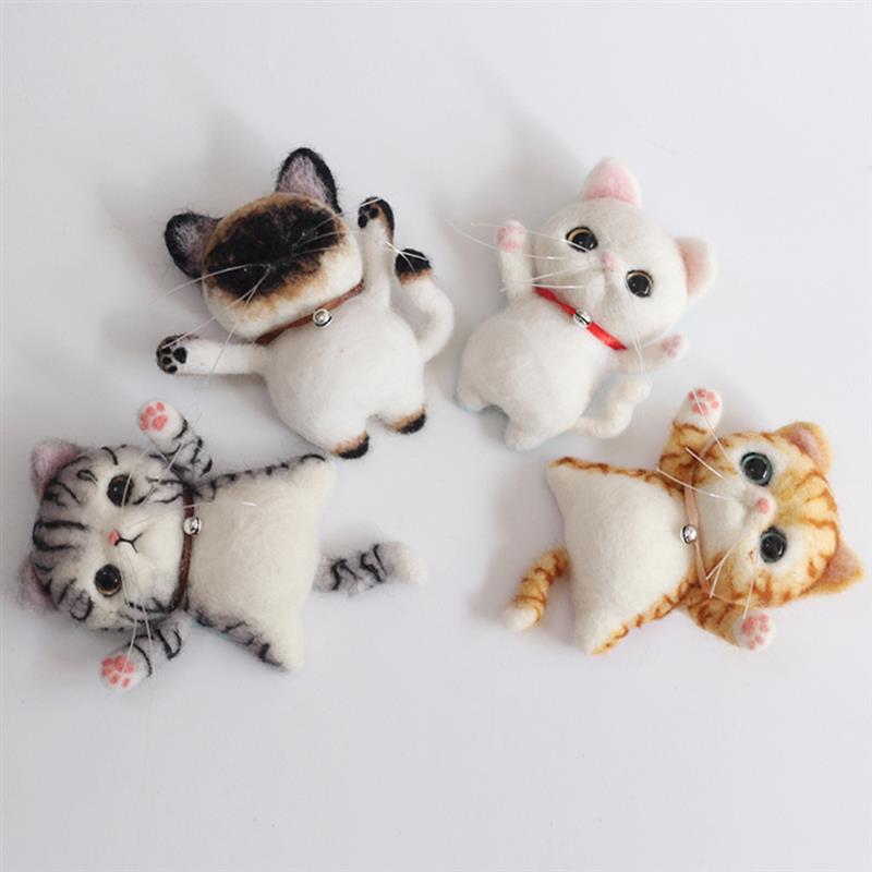 4 Uds lana de fieltro gato broche DIY pendientes lindo animales de fieltro de aguja Kit para principiantes para chicas