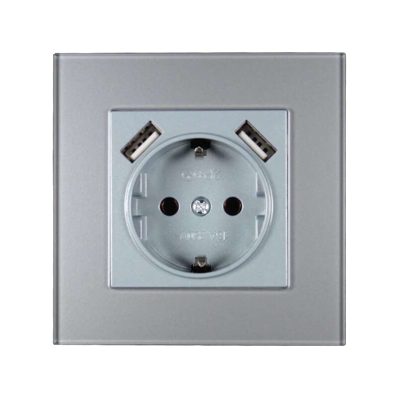 USB Wall Socket charger Double USB Port 5V 2A usb wall outlet Grey Acrylic GGF5-01