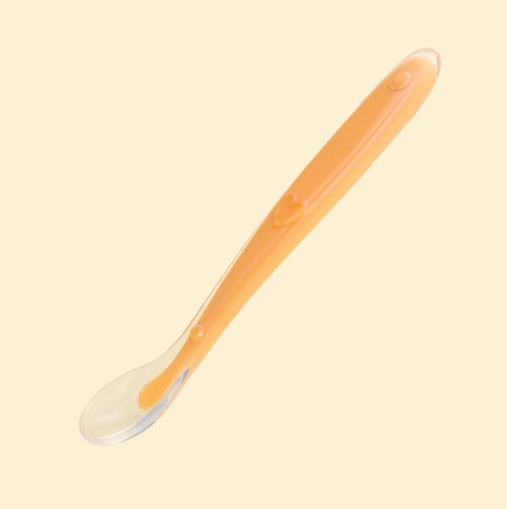 Baby blød silikone ske mad grade baby fodring skeer sikkerhed bordservice spædbarn læring skeer til 4m-3y baby: Orange