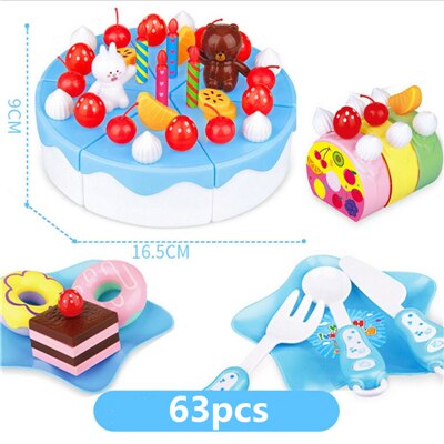 103Pcs ABS Plastic Cake Toys Children's Classic Kitchen Toys 6 Different Types Pink blue Boys And Girls Birthday Christmas: 63pcs blue no box