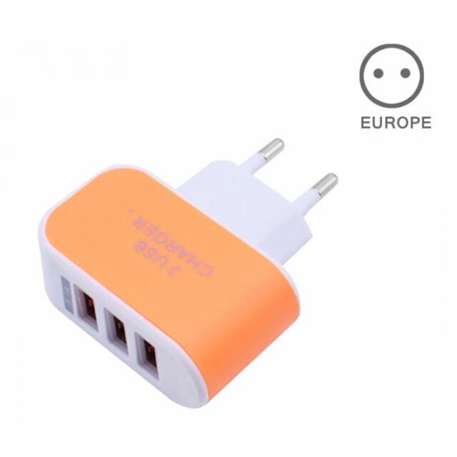 EU/US Plug Charger Station 3 Port USB Charge Charger Travel AC Power Chargers Adapter For Travel Accessories: EU-Orange