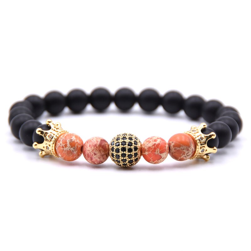 Golden Cz Bal & Crown Mannen Armbanden 8Mm Black Lucky Stone Kralen Armband Voor Vrouwen Mannen: 10