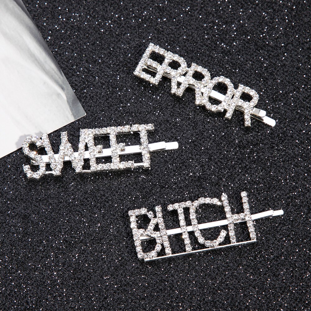 Bling glimmende strass steentjes letter haarspeldjes voor vrouwen zilveren haarspelden kristallen woorden haarspeldjes stylingtool aangepaste haaraccessoires