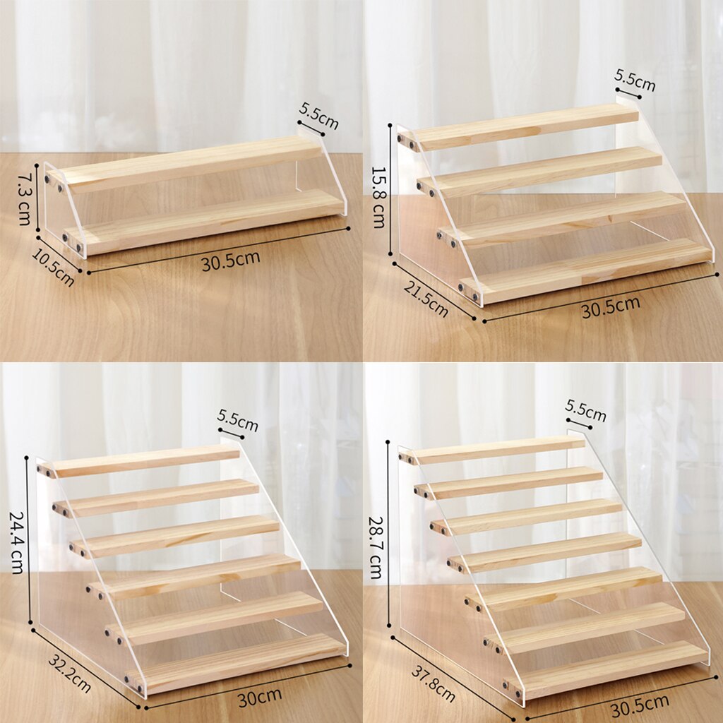 Acrylic Display Riser Wooden Rack Stand Clear Doll Toy Organizer Jewelry Showcase Displays Shelf