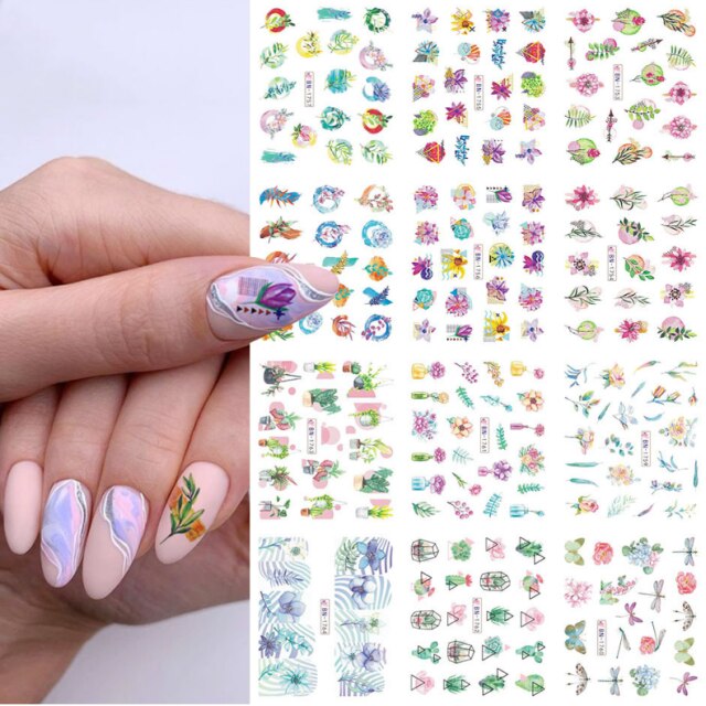 Water Nail Decals Bloemen Leafs Ontwerpen Nail Stickers Decoratie Voor Nail Tips Beauty: Default Title