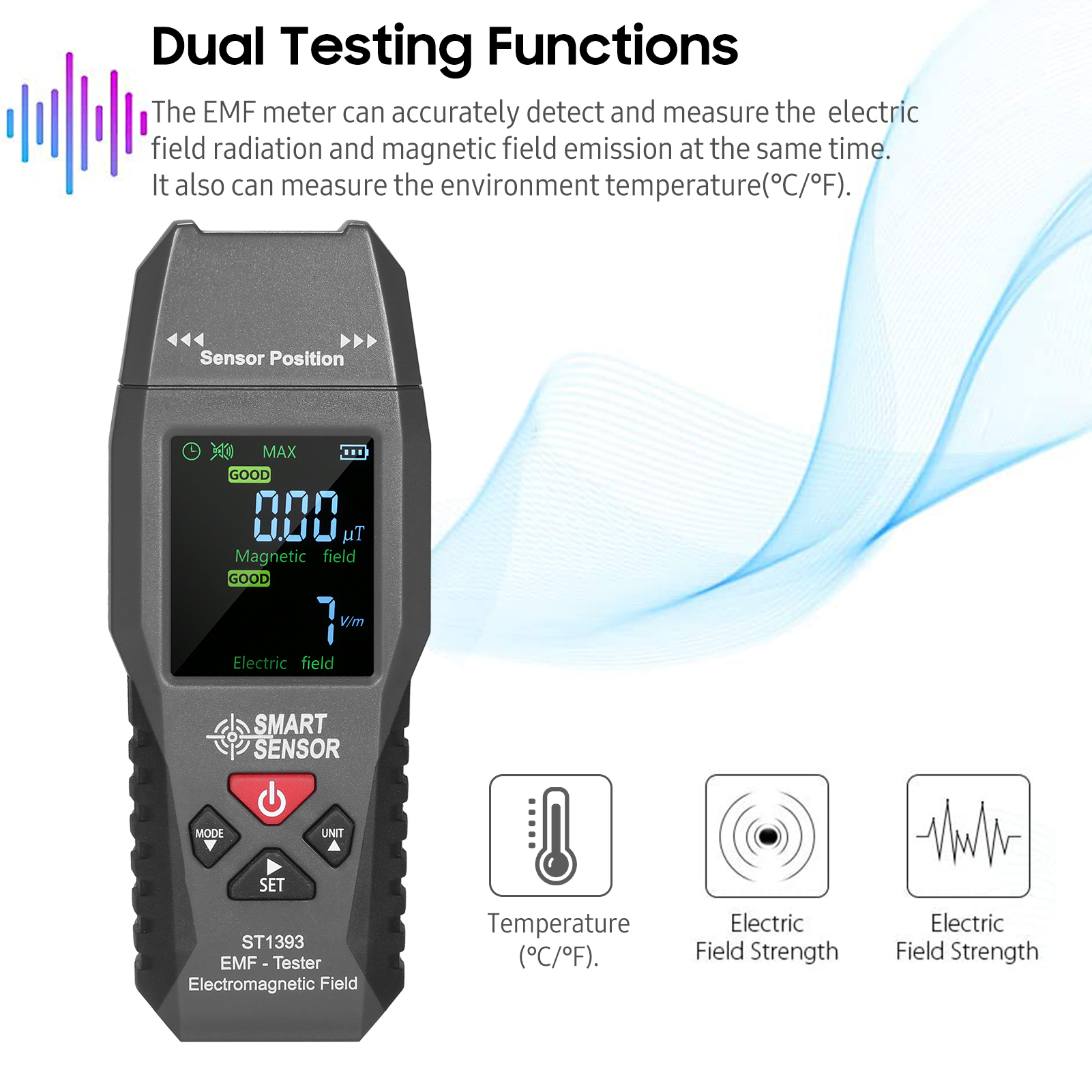 SMART SENSOR ST1393 EMF Meter Electromagnetic Field EMF Detector Handheld Digital LCD Electromagnetic Field Radiation Tester
