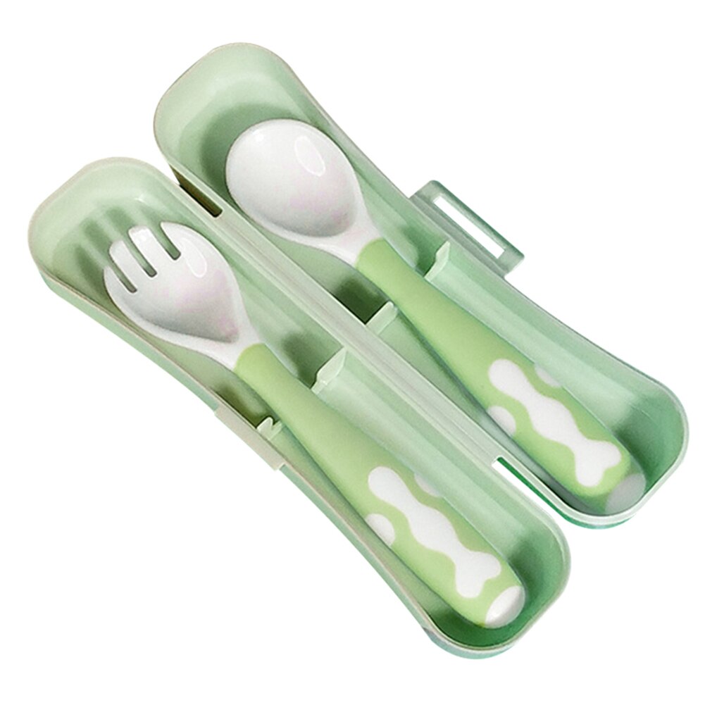 Høj permeabilitet pp plast støvtæt emballage boks bestik træning ske opbevaring boks baby dobbelt ske @ls: Grøn