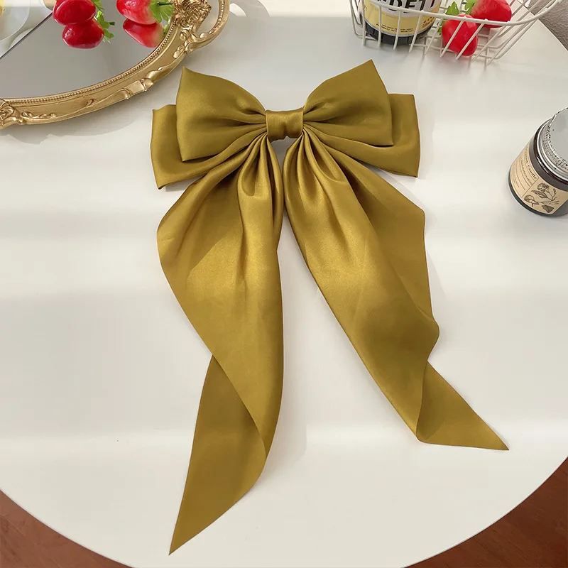1 Uds. Cinta de satén de Color sólido, lazos grandes, horquilla, Clips de primavera, accesorios para el cabello para mujeres y niñas, sombreros coreanos de de verano 2023: YELLOW