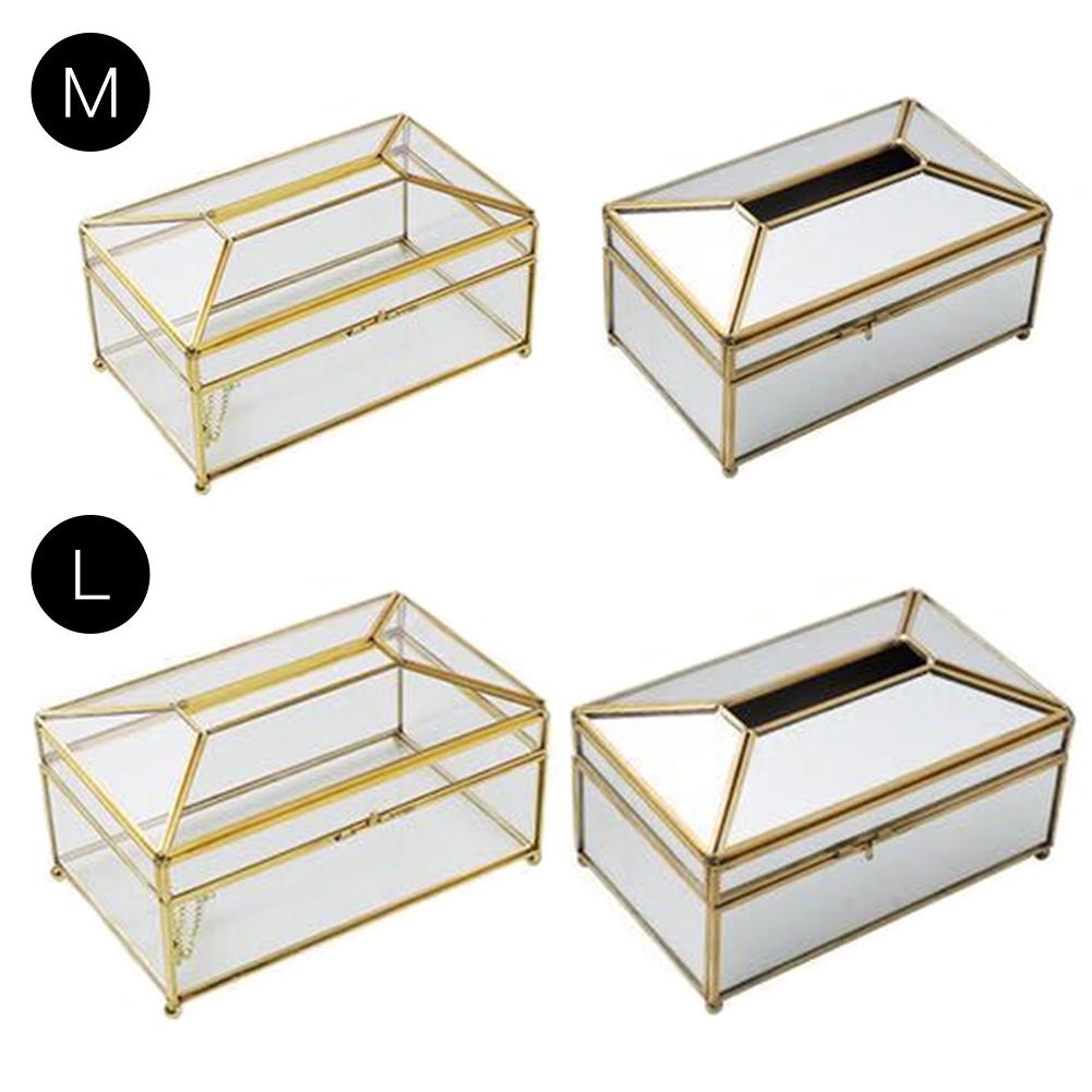 European Gold Glass Luxury Tissue Box Home Living Room Makeup Tissue Storage Box With Mirror Cover Napkin Holder Box