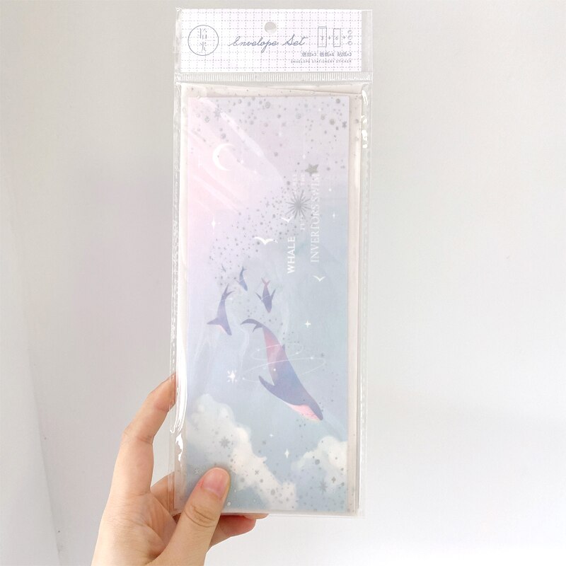 12pack Hyuna Little Flower Series Sulfuric Acid Paper Letterhead Pure Heart Dream Art Illustration 3 Envelope 6 Letter Paper set: Floating island