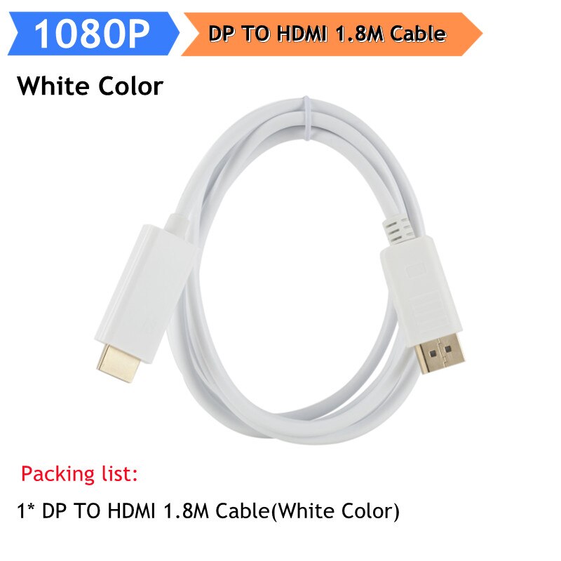 4K Displayport Naar Hdmi-Compatibel Adapter Converter Display Port Male Dp Naar Vrouwelijke Hdtv Kabel Adapter Video Audio voor Pc Tv 1.8M: 1.8M White 1080P