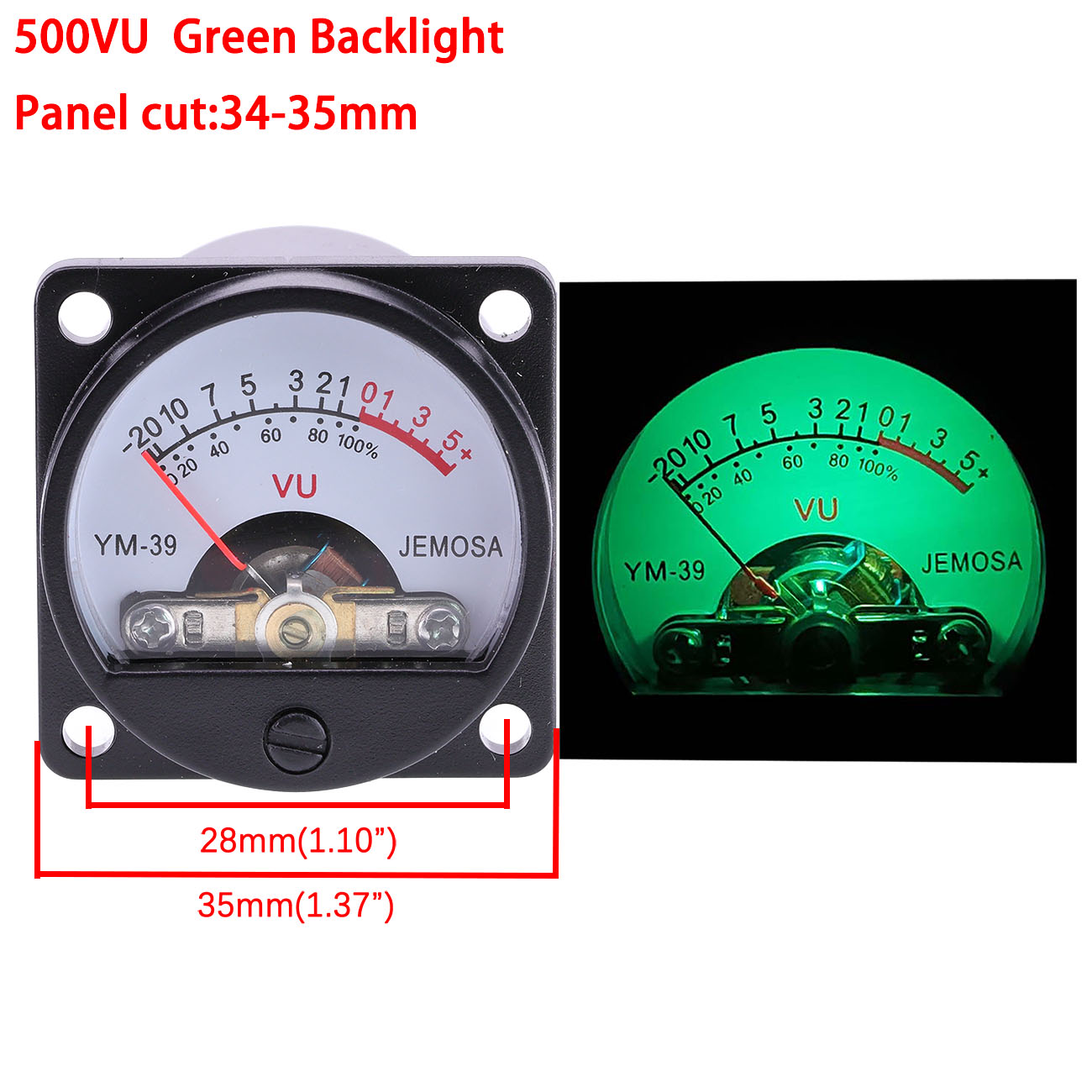 1PC 34mm Panel VU Meter 500VU met Groen Geel Blauw Rood Achtergrondverlichting Geluid Drukmeter Versterker Analoge meter Panel Gauge 500uA: Paars